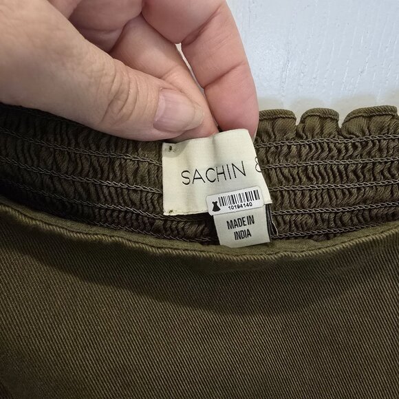 Sachin & Babi Olive Green Laura Dress Size 14 With Ruffled Eyelet Hem Made In In - Picture 4 of 16